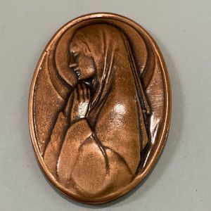 Vintage Religious Copper Plaque Virgin Mary by Albert Gilles